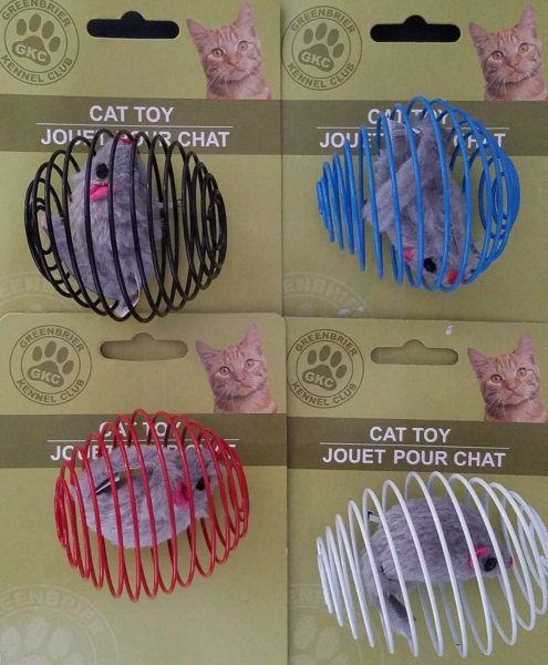 CAT TOY ROLLING RETRACTABLE CAGE RAT - ASSORTED COLOURS