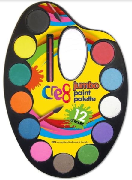 Cre8 12 Colour Jumbo Paint Palette with Brush