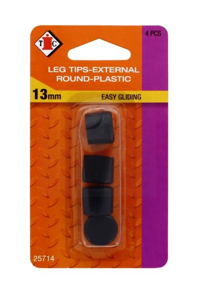 CHAIR LEG TIPS EXTERNAL ROUND PLASTIC-EASY GLIDING BLACK- 13MM 4 PIECES