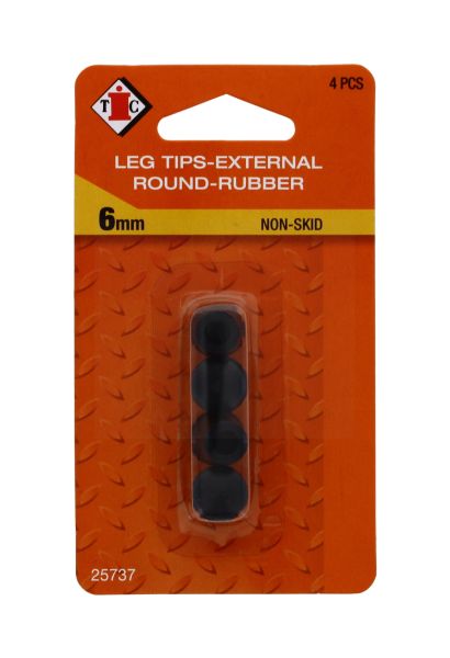 CHAIR LEG TIPS EXTERNAL- ROUND-RUBBER-NON-SKID-BLACK- TIC-6MM-4-PIECES