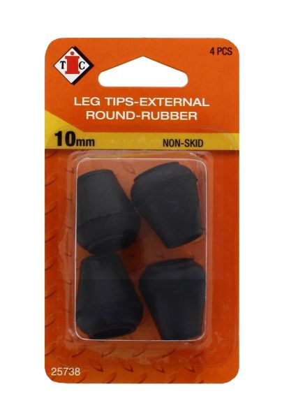 CHAIR LEG TIPS EXTERNAL- ROUND-RUBBER-NON-SKID BLACK- TIC-10MM-4-PIECES