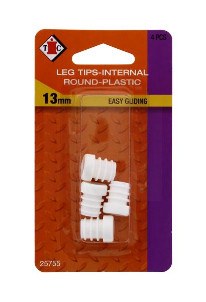 CHAIR LEG TIPS-INTERNAL ROUND-PLASTIC-EASY GLIDING-13MM-4-PIECES