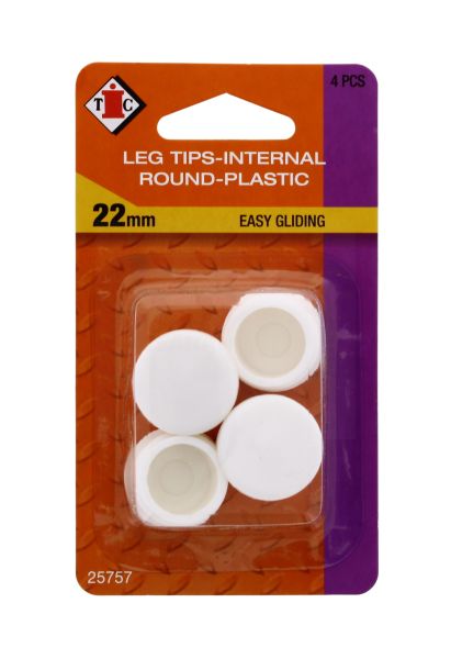 CHAIR LEG TIPS INTERNAL ROUND PLASTIC-EASY GLIDING 22MM 4 PIECES