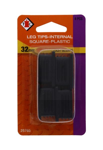 CHAIR LEG TIPS INTERNAL SQUARE PLASTIC-EASY GLIDING 32MM 4-PIECES