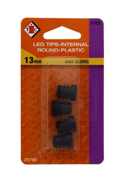 CHAIR LEG TIPS-INTERNAL ROUND-PLASTIC-EASY GLIDING-13MM-4-PIECES-TIC