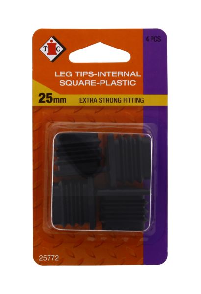 CHAIR LEG TIPS-INTERNAL SQUARE-PLASTIC-EXTRA STRONG FITTING-25MM-4-PIECES