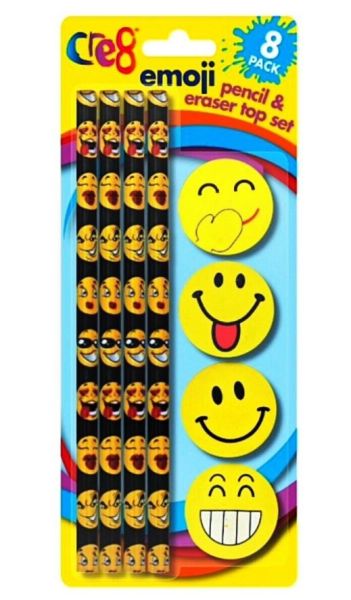 Cre8 Emoji Pencil & Eraser Top Set - Pack of 8 