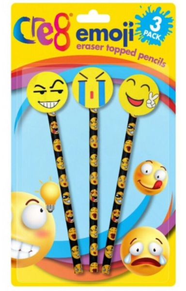 Cre8 Emoji Eraser Topped Pencils Set - Pack of 3 