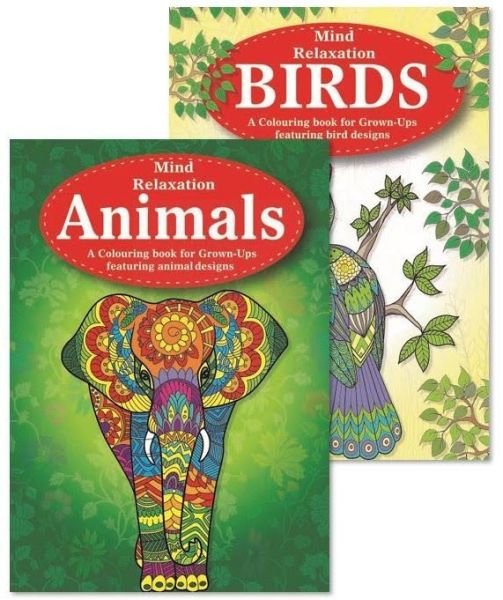 Mind Relaxation Colouring Books For Grown Ups Featuring Animal And Bird Designs - 0% VAT - 2 Assorted Designs - 30 x 21cm
