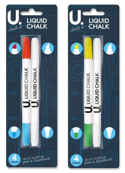 Liquid Chalk Pens - Pack Of 2 Double Sided Pens - 4 Chalks