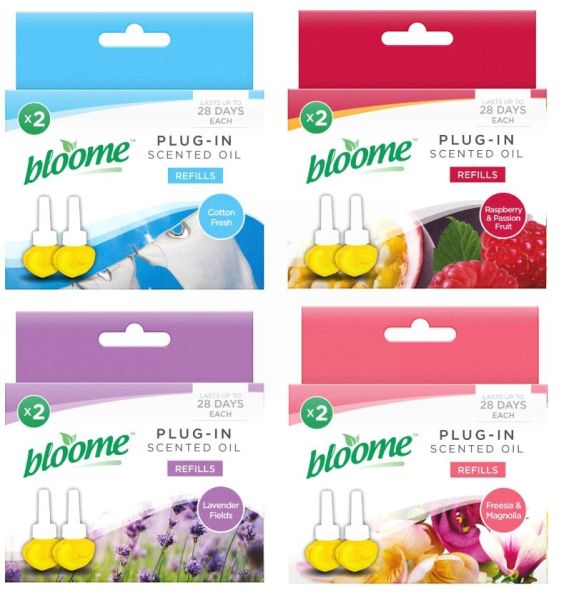 Bloome Scented Oil Aroma Plug-in Fresh Refills - Pack Of 2 x 20ml - Assorted Fragrances 