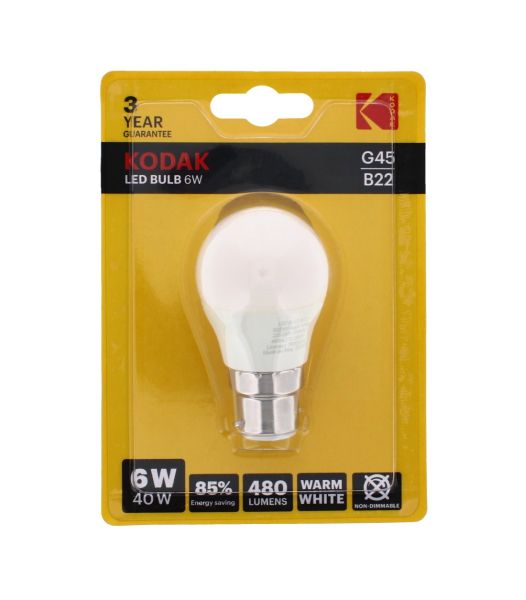 KODAK LED BULB CANDLE B22 BAYONET 6W WARM WHITE
