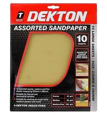 Dekton Large Sandpaper Sheets - Assorted Sheets - 230 x 280mm - Pack of 10