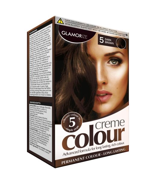 Glamorize Creme Colour Permanent Hair Dye - Shade No 5 - Dark Brown - Exp: 05/22