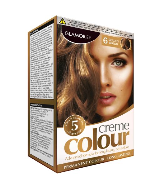 Glamorize Creme Colour Permanent Hair Dye  - Shade No 6 - Golden Brown - Exp: 04/23