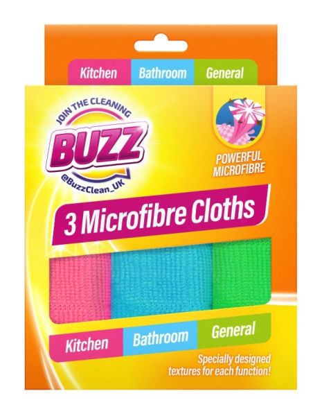 Buzz Microfibre Clothes for Kitchen, Bathroom & General Purpose - 29 x 29cm - Pack of 3