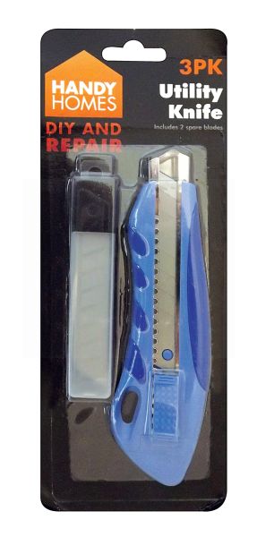 Retractable Utility Knife With Spare Blade - Pack Of 3