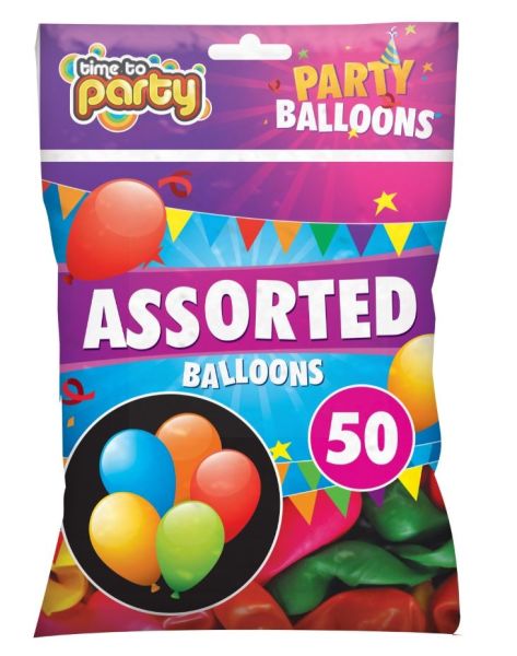 Party Balloons By Time To Party - Assorted Colours - Pack Of 50