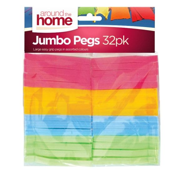 Jumbo Plastic Washing Pegs - Pack Of 32 - Assorted Colours