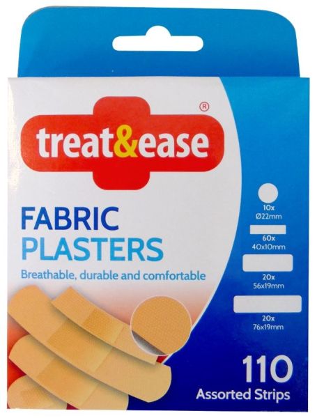Treat & Ease Fabric Plasters - Assorted Strips - Pack Of 110