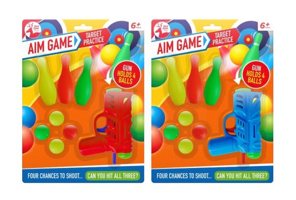 Target Practice Aim Game with Gun, Balls & Bowling Pins by Red Deer Toys
