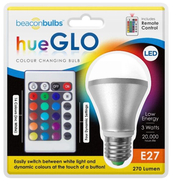 Colour Changing LED Bulb E27 3W Dimmable RGBW Light Bulb with Remote
