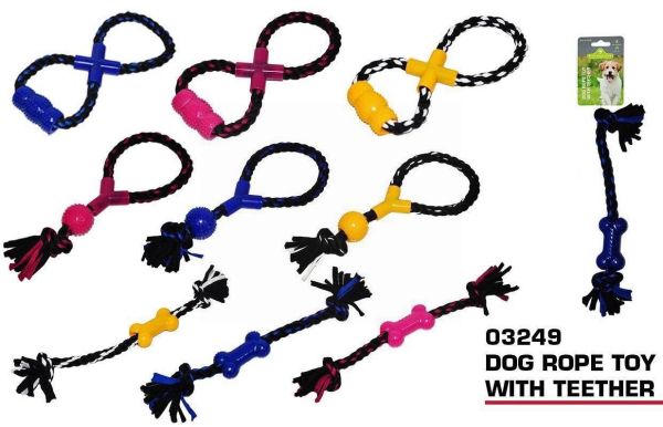 Pets That Play Pull & Tug Dog Rope Toy With Teether - For Small / Medium Dogs - 25cm - Colours May Vary