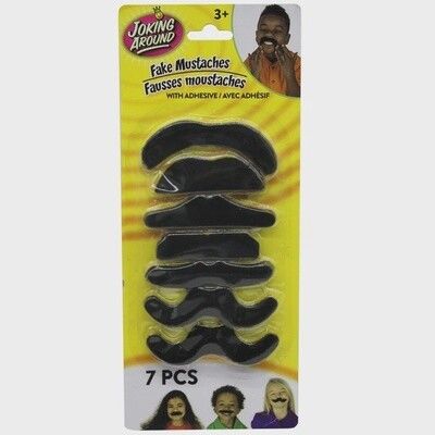 FUN FAKE MUSTACHES WITH ADHESIVE, 7-PACK SET
