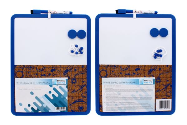 BLUE WHITEBOARD WITH PINBOARD KIT BLUE MARKER, ERASER, MAGNETS