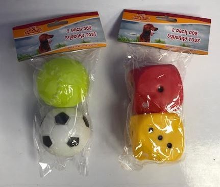 Pet Buddies Squeaky Doggy Play Toys - Pack of 2 - Shapes Vary