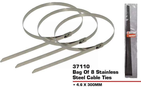 Stainless Steel Cable Ties - 300mm x 4.6mm - Pack of 8 