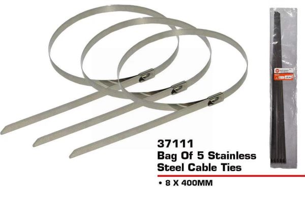 Stainless Steel Cable Ties - 400mm x 8mm - Pack of 5