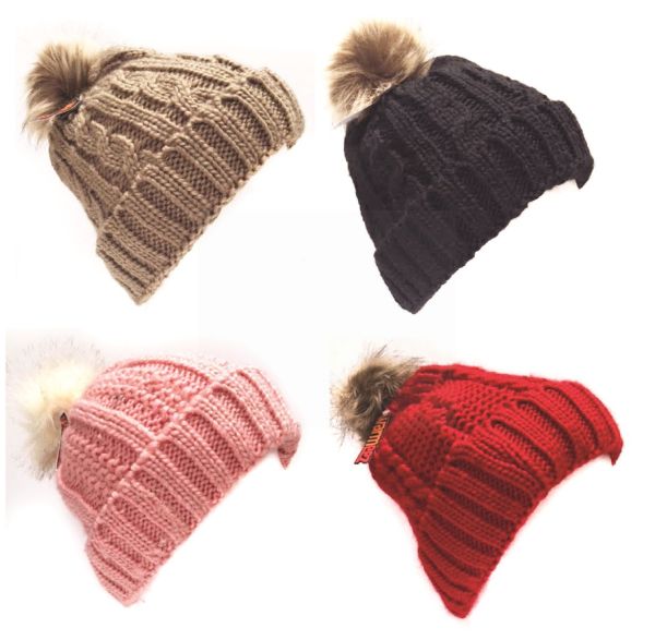 Warmeez Ladies Soft Deluxe Hat with Fur Pom Pom - Assorted Colours