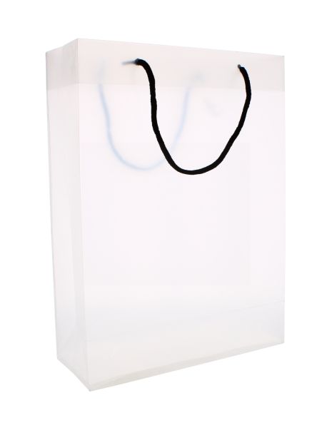 GIFT BAG WHITE WITH BLACK ROPE HANDLE 