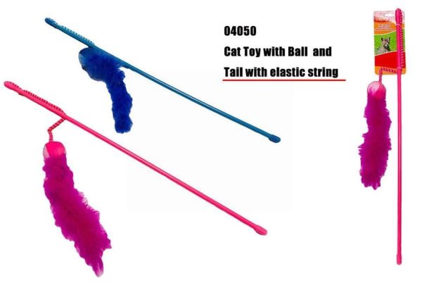 Cat Play Toy With Ball and Tail with Elastic String - Colours May Vary