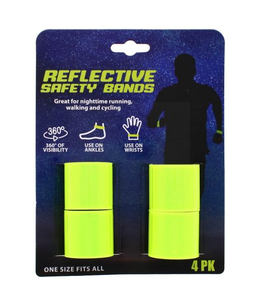 REFLECTIVE SAFETY SLAP BANDS PACK OF 4 ONE SIZE FITS ALL