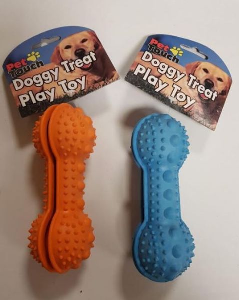 Pet Touch - Doggy Treat Play Toy Rubber Bone - Colours May Vary - 15Cm X 6Cm