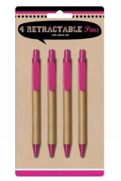 Retractable Pens - Blue Ink - Comes in 2 Colours Blue And Pink - Pack of 4