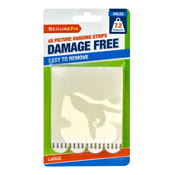 SECURE FIX - PICTURE HANGING STRIPS - LARGE- CLIPSTRIP - PACK OF 4