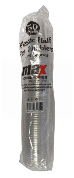 Max House Wares Plastic Half Pint Tumblers - 284ml - Pack of 50