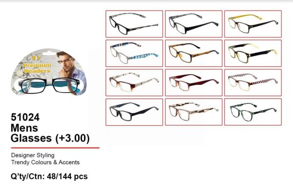 Prescription Based Designer Premium Readers Glasses for Men +3.00 - Designs & Colours May Vary