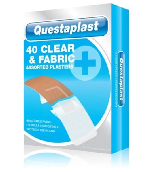 Questaplast Clear & Fabric Plasters - Assorted Plasters - Pack of 40