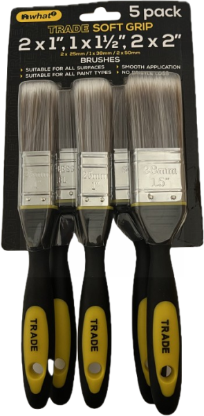 What! Soft Grip Paint Brushes - Assorted - Pack of 5