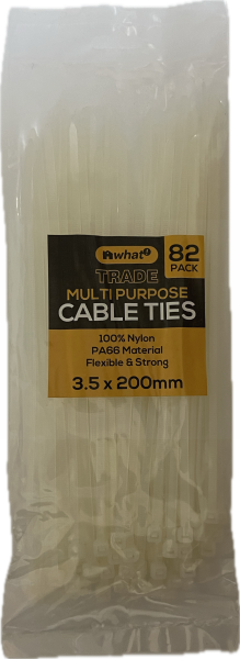 What! Multipurpose Cable Ties - Clear - 3.5 x 200mm - Pack of 82