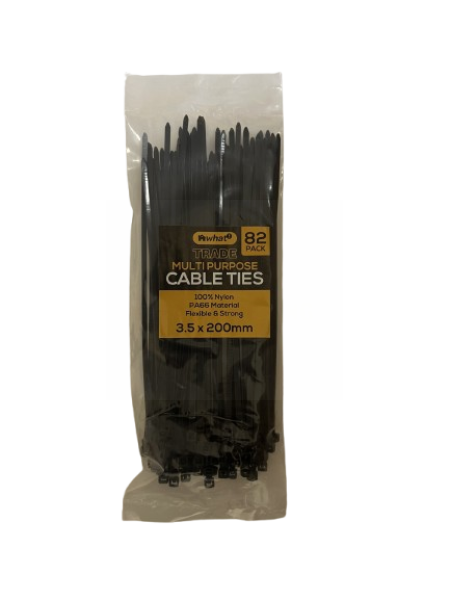 What! Multipurpose Cable Ties - Black - 3.5 x 200mm - Pack of 82