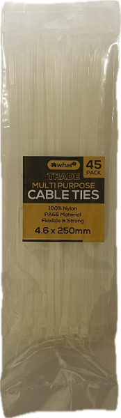 What! Multipurpose Cable Ties - Clear - 4.6 x 250mm - Pack of 45