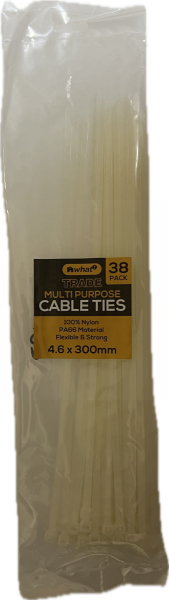 What! Multipurpose Cable Ties - Clear - 4.6 x 300mm - Pack of 38