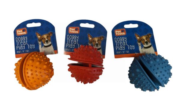 Pet Touch Treat Ball Doggy Play Toy  - Assorted Colours - 8cm