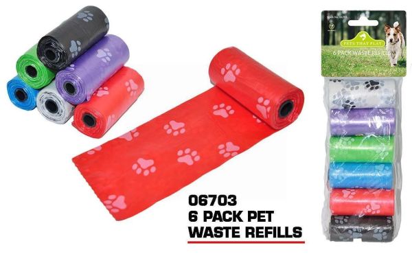 Pets That Play Dog Friendly Waste Bag Refills - Assorted Colours - Pack of 6