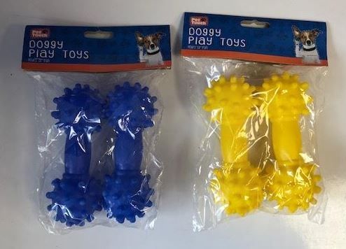 Squeaky Doggy Play Toy Bones - Assorted Colours - Pack Of 2
